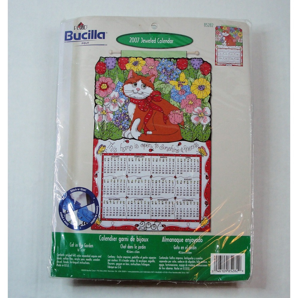 New Bucilla Jeweled Felt 2007 Calendar Kit Cat In The Garden Sealed #85282